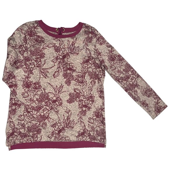 St. John's Bay Burgundy Floral Print Classic Tee Long-Sleeve Shirt Size Large - Picture 1 of 10